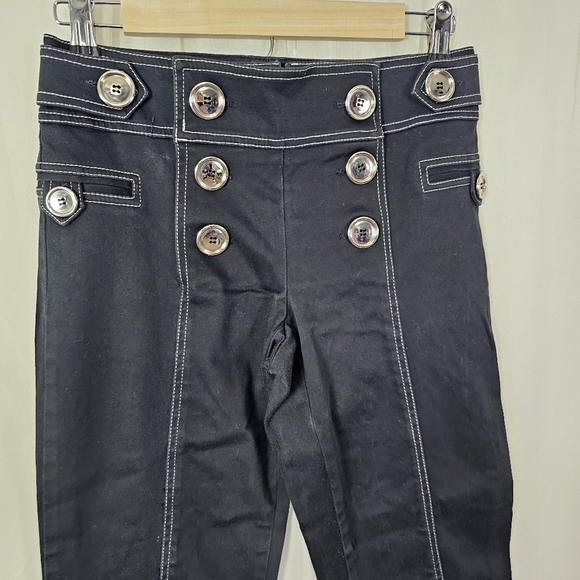 Cache y2k black capri sailor flap pants white stitching large silver buttons 4 - Picture 2 of 9